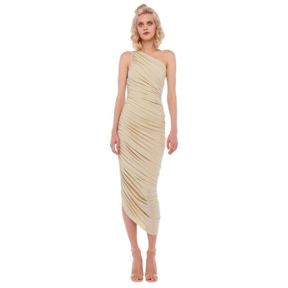 Norma Kamali Beige Diana One-Shoulder Jersey MidGown i Dress Women's Size M - Picture 1 of 12